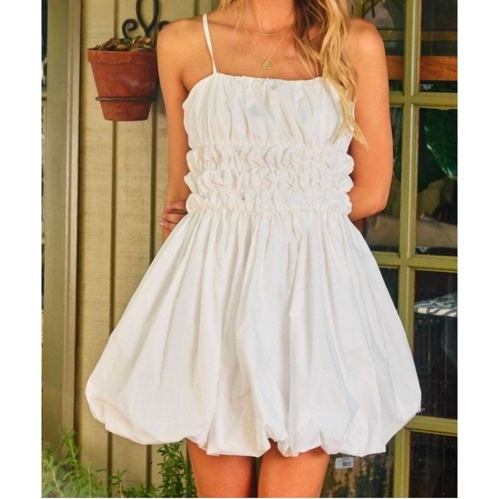 Pinch White Smocked Bubble Mini Dress